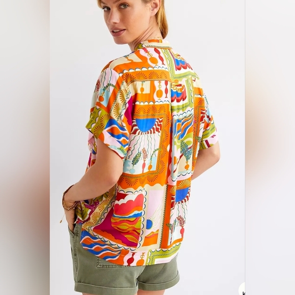 Maeve by Anthropologie Colorful Abstract Button-Front Blouse | Relaxed Boho Top - Picture 2 of 9